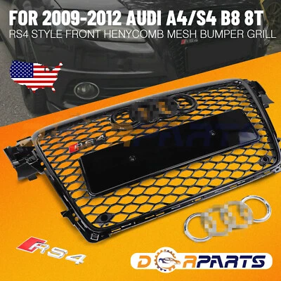 HONEYCOMB SPORT MESH RS4 STYLE HEX GRILLE GRILL BLACK FOR 09-12 AUDI A4/S4 B8 8T - Image 1 of 4