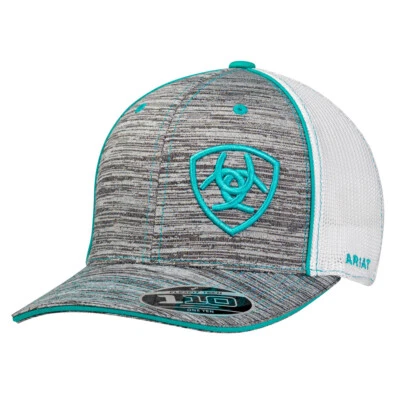 Gorra Ariat Para Hombre Bordada Escudo Logo Gris y Turquesa Malla Trasera Snapback Foto 1 de 2