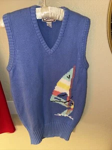 Vintage Merona Sport Cotton Knit Sweater Vest Small Unisex Parasailing Sailing - Picture 1 of 8