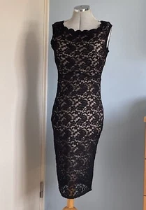 Vintage 90s Y2k Jane Norman Dress Nude Black Lace Wiggle Bodycon Party 12 14 - Bild 1 von 10