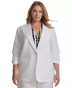 Calvin Klein Women White Linen Ruched 3/4-Sleeve Blazer Jacket Plus Size 22W - Picture 1 of 3