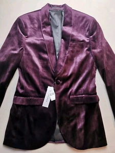 TOPMAN Men UK 36R Shawl Collar Skinny Burgundy Tuxedo Jacket Single Breasted NEW - Picture 1 of 19