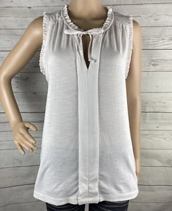 Meadow Rue Sleeveless Blouse Medium White Ruffle Trim Cotton Modal Anthropologie - Picture 1 of 12