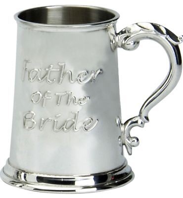 Mens Pewter Tankard With Father Of The Bride Embossed Design Ideal Gift 1 Pint • 49.05£