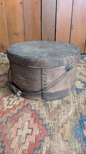 Antique Early Primitive Thick Wood Bail Handle Pantry Storage Box 11.5" - Picture 1 of 11