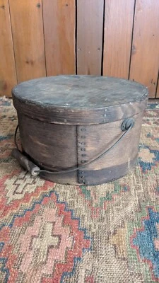 Antique Early Primitive Thick Wood Bail Handle Pantry Storage Box 11.5" - Image 1 of 4