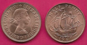 GREAT BRITAIN HALF PENNY 1967 YOUNG LAUREATE BUST OF QUEEN ELIZABETH II FACING R - Picture 1 of 1