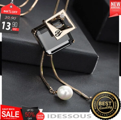 Damen Halskette Modeschmuck Collier lange Kette mit Anhänger Gold Schmuck Perlen - Bild 1 von 4