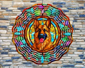 10" Colorful German Shepherd Stained Glass Wind Spinner Yard 3D Aluminum rws-207 - Picture 1 of 2