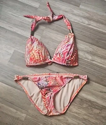 OLD NAVY Orange Animal Print  2-piece Bikini Swim Suit Metal Accent Size M - Image 1 of 4
