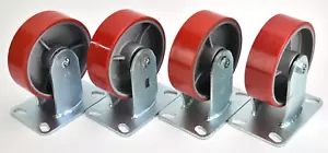 Lot of 4 - Service Caster 6" x 2" Rigid Plate Fixed Caster Polyurethane Wheels - Picture 1 of 5