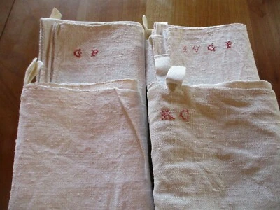 Lot N°26 de 4 torchons anciens en chanvre    - Photo 1/4