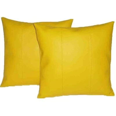 Cushion Cover Leather Pillow Throw Hair Decorative Genuine Decor Rug Yellow 11 - Image 1 of 3