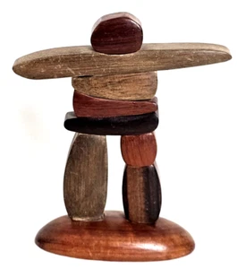 Canadian Wooden Inukshuk Small Figurine, Unusual Hand Crafted Folk Art - Picture 1 of 6