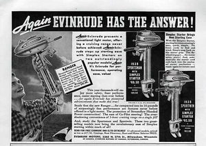 1938 Evinrude Ranger & Sportsman Outboard Motor Original Print Ad - Picture 1 of 1