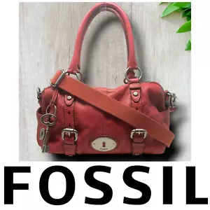 Vintage Y2K Fossil Maddox Dark Rose Pink Pebbled Leather Satchel Purse Bag - Picture 1 of 11