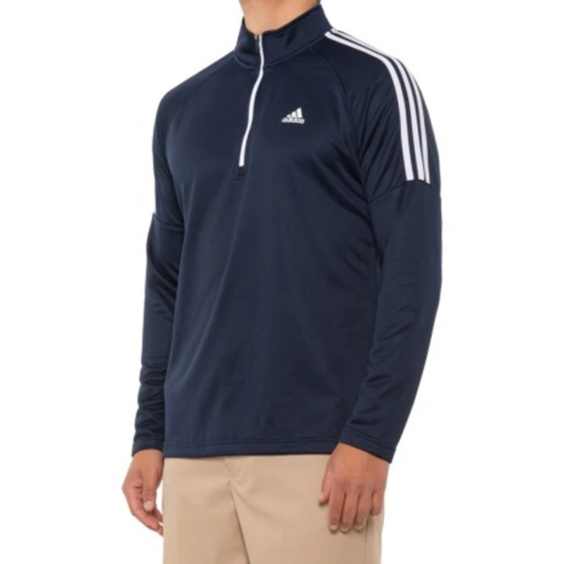 adidas Golf French Terry 3-Stripes 1/4 Zip Pullover Shirt Navy/White M