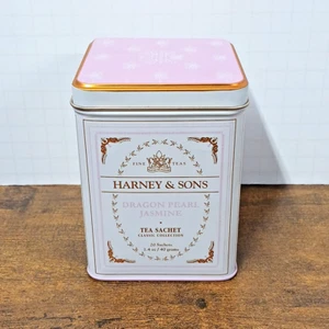 Lata de té Harney & Sons rosa/blanco vacía dragón perla jazmín, 4,5" - Imagen 1 de 4