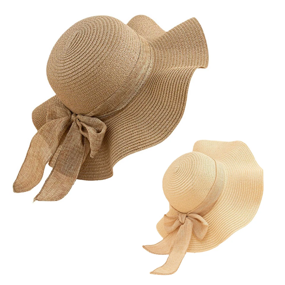 VIVI IDEE Sonnenhut Strohhut Damen faltbar Sonnenmütze Strandhut Straw hat Einheitgröße