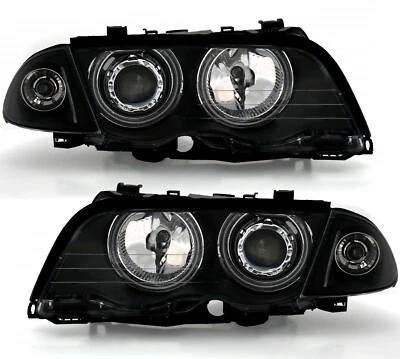 CCFL Angel Eyes Scheinwerfer Set Schwarz für 3er BMW E46 Limo + Touring -01 - Bild 1 von 4