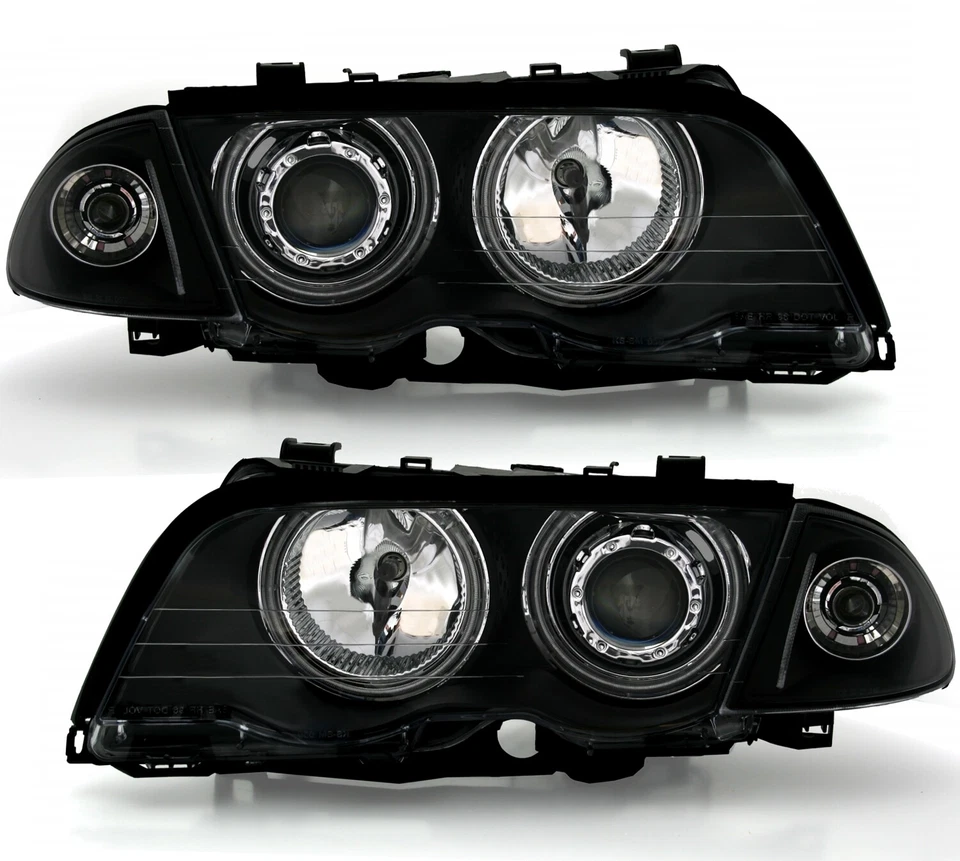 EAGLE EYES Set fari CCFL Angel Eyes neri per BMW Serie 3 E46 berlina + Touring -01