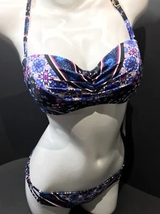 Sundazed Black Multi Floral Ruched Underwire Halter Bikini Top Size US 36C NWT - Picture 1 of 4