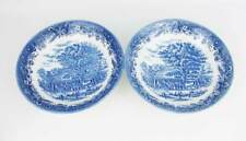 Currier & Ives Blue Churchill England Large Individual Pasta Bowls (2)Circa 1988