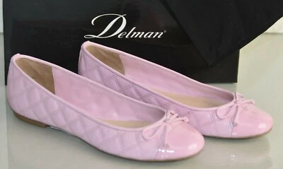 NEW Delman WILLA Flats Quilted Leather Bow Patent Cap Toe Light Pink Shoes 6 . - Image 1 of 4