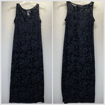 VTG 90s Y2K Maxi Dress Burn Out Velvet Black Floral Whimsigoth Carol Little Sz 6 - Image 1 of 4
