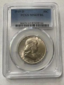 1949 D Franklin Silver 50c Half Dollar PCGS Blue Label MS63 FBL - Picture 1 of 6