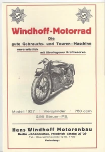 Folleto Windhoff 1927 cuatro cilindros 750 ccm - Imagen 1 de 5