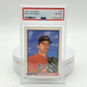 1991 Bowman Mike Mussina Rookie RC #97 PSA 8 NM-MT Baltimore Orioles MLB Card - Picture 1 of 6