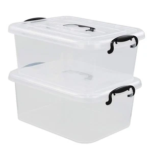 8 Quart Lidded Storage Bins Plastic Storage Containers, Clear and Black, 2 Packs - Picture 1 of 6