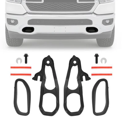 Front Tow Hook Left Right w/ Bumper Bezels Black For Ram 1500 DT 2019-2024 - Image 1 of 4