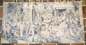 Arazzo/appendiabiti da parete vintage made in Belgio 36"Lx18,5"W scena XVI/XVII secolo - Foto 1 di 12