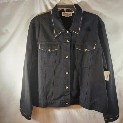 Chaqueta de mezclilla Christine Alexander XL Swarovski negra Denim Western Rodeo Jean Foto 1 de 4