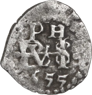 BOLIVIA, Potosi, cob 1/2 real, 1655, PH at top (no dot), rare, ex-Ugaz. - Image 1 of 3