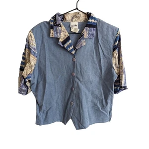 Vintage Touche 1980s Womens Sz L Button Front Denim Blouse  - Picture 1 of 3