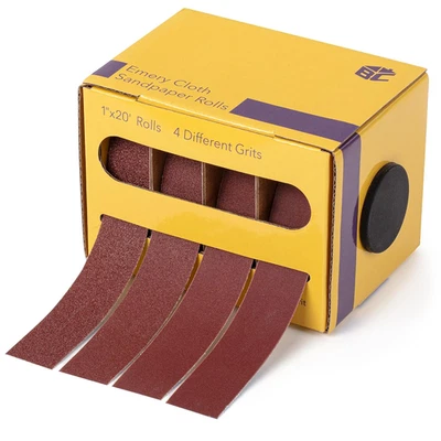 4 Grits 1" x 20 Ft Emery Cloth Roll 120/180/360/600 Grit Abrasive Sandpaper Roll - Image 1 of 4