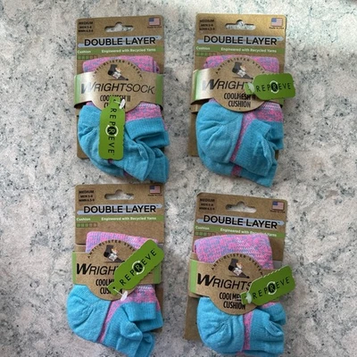 NEW Wrightsock Double Layer Coolmesh Women Pink Blue MED LotOf 4 Short Low sock - Image 1 of 2