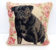 1A PUG Dog Throw Pillow Sofa Chair Craft Made Embroidered Vintage 13x13