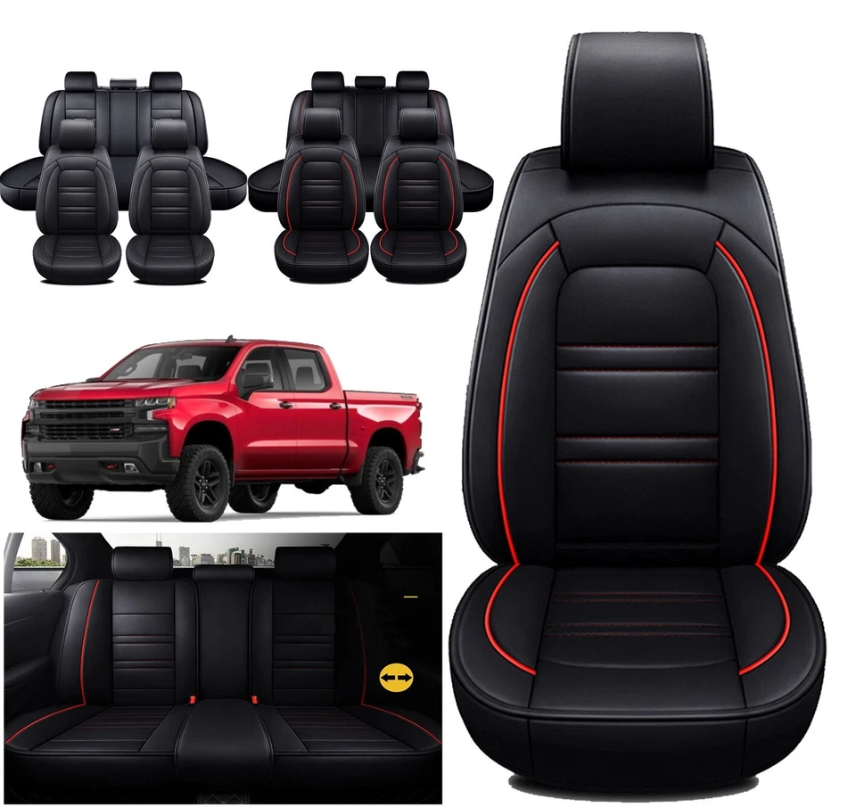 For Chevrolet Silverado 1500 GMC 2500HD 3500HD Pu Leather Seat Covers Front Rear - Image 1 of 4