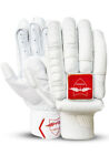 OMRAG Pro White Cricket Batting Gloves Sausage Finger Leather Mens Protection