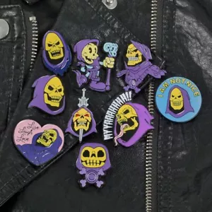 Blue Purple Skeleton Pins -Cartoon Skull Brooch Clothes Bags Badges Men Brooches - Picture 1 of 12
