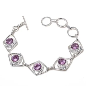 Pink Kunzite Gemstone Handmade 925 Sterling Silver Jewelry Bracelet Sz 7-8" - Picture 1 of 1