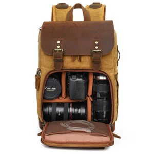 Canvas DSLR Camera Backpack Bag Case Contrast Color Pack For Canon Nikon Sony - Picture 1 of 24