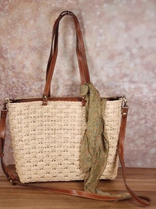 Patricia Nash - Talara Woven Straw Tote Handbag with Scarf - Natural White - Picture 1 of 5