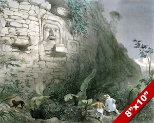 MAYAN HEAD RUINS IZAMAL YUCATAN MEXICO CATHERWOOD PAINTING ART REAL CANVAS PRINT - Picture 1 of 5