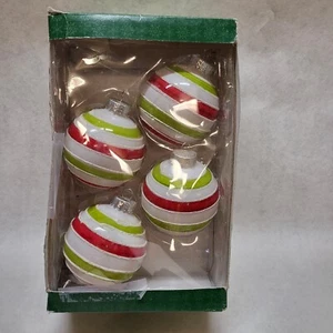 Vintage Holiday Time Glas rot grün weiß gestreift Wirbel Glas Ornamente (4) - Bild 1 von 2