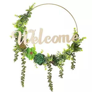 Succulent Welcome Wreath for Front Door - 12 Inch Hanging Welcome Sign Front ... - Picture 1 of 7